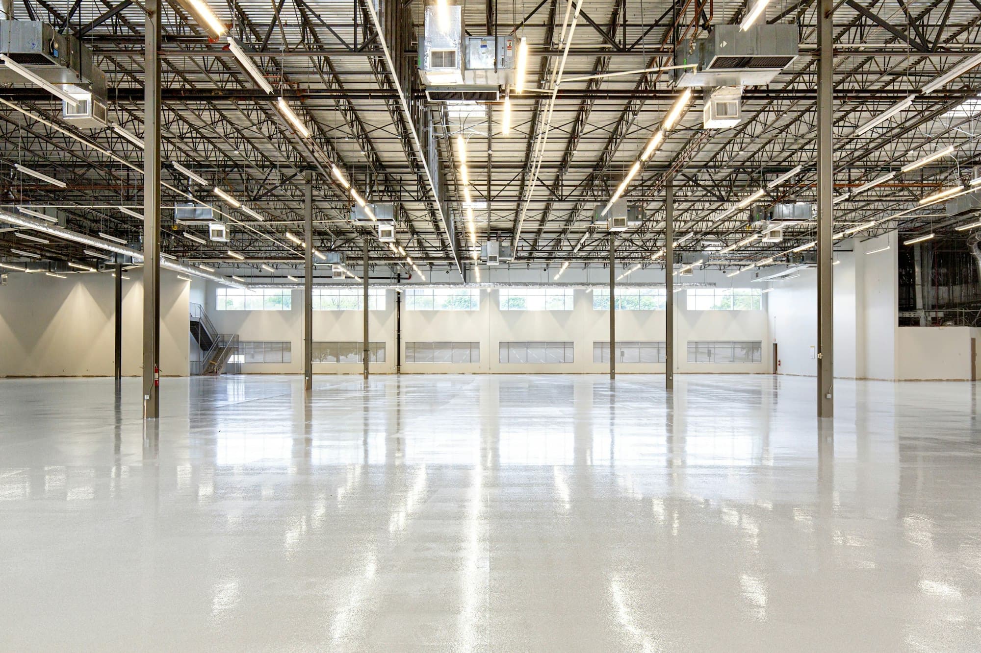 Clean, polished commercial warehouse floor